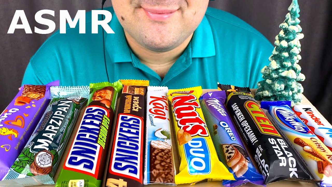 ASMR Chocolate Candy Bars (Snickers, Kinder, Oreo, Milka, Milky Way) Mukbang 먹방 Eating Sounds