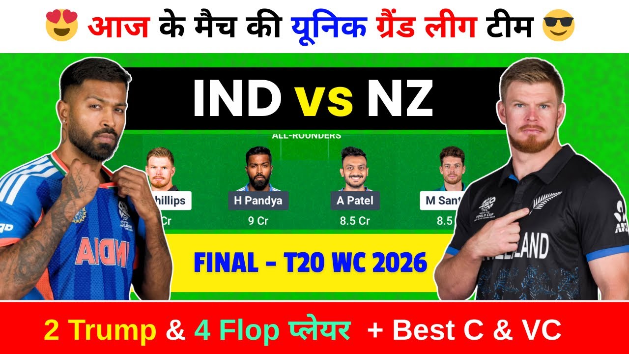 IND vs NZ Dream11 Prediction, IND vs NZ Final, Today Match Dream11 Team