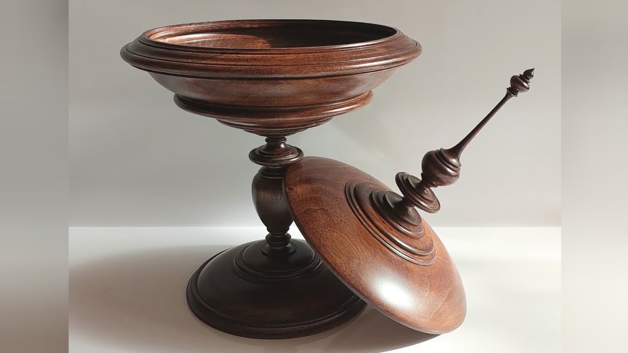Woodturning wooden container made of walnut wood