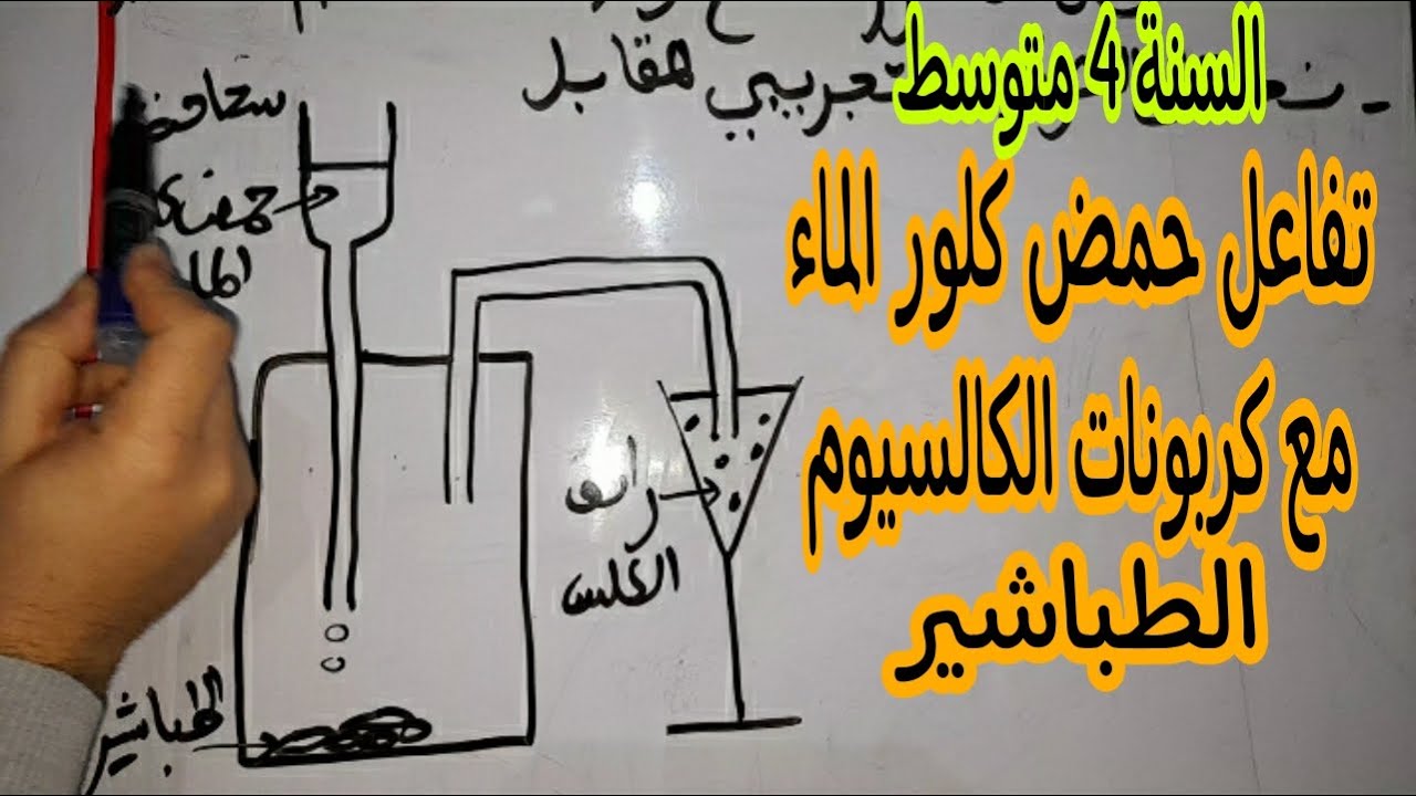 تفاعل حمض كلور الماء مع كربونات الكالسيوم