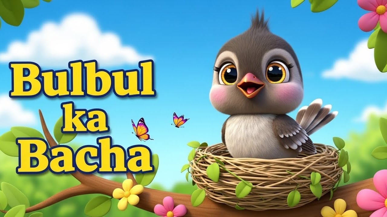 Bulbul Ka Bacha 🐦 | Cute Baby Bird Song for Kids | Nursery Rhyme Animation
