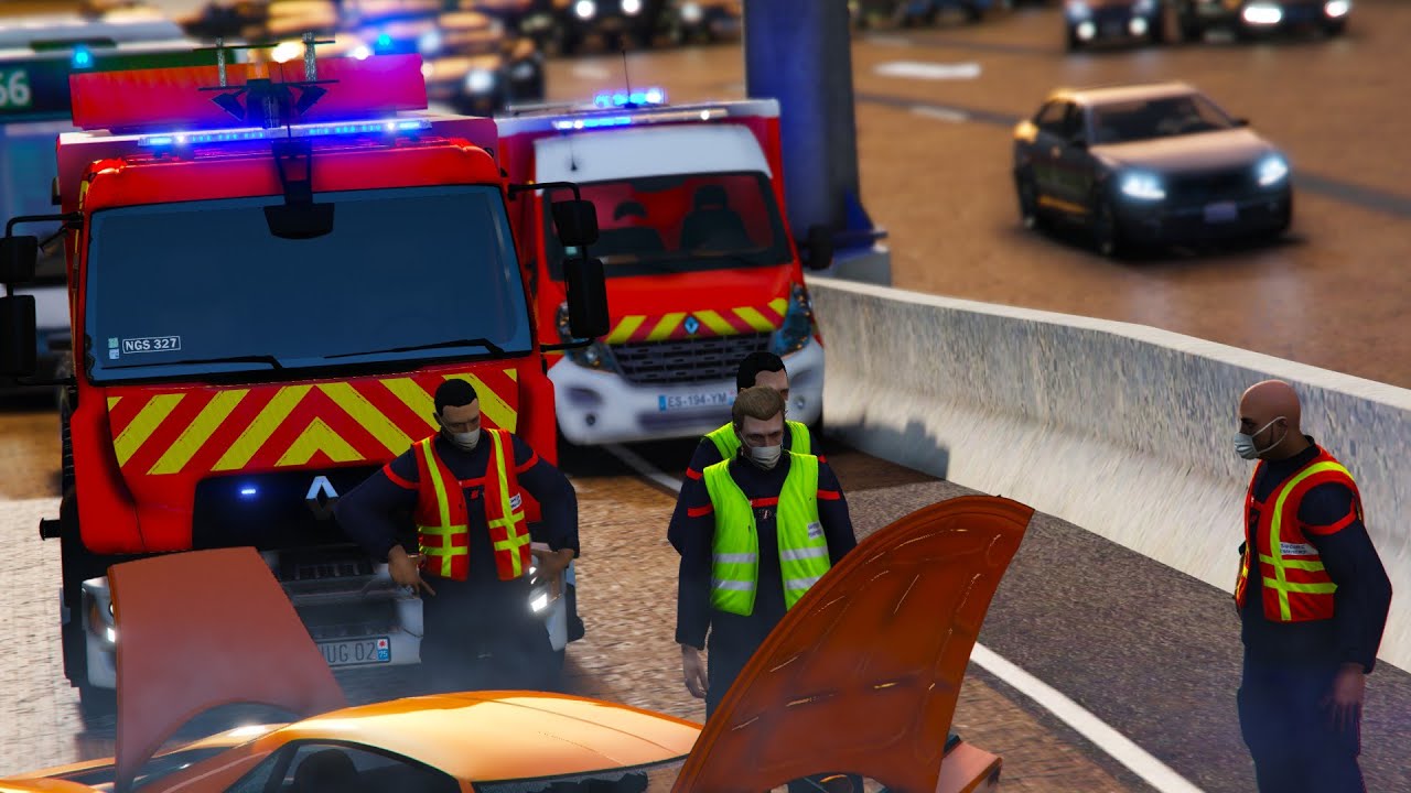 [GTA5] ACCIDENT, INCENDIE, SECOURS D'URGENCE AU COEUR LE L'URGENCE AVEC LES POMPIERS | SDIS-77