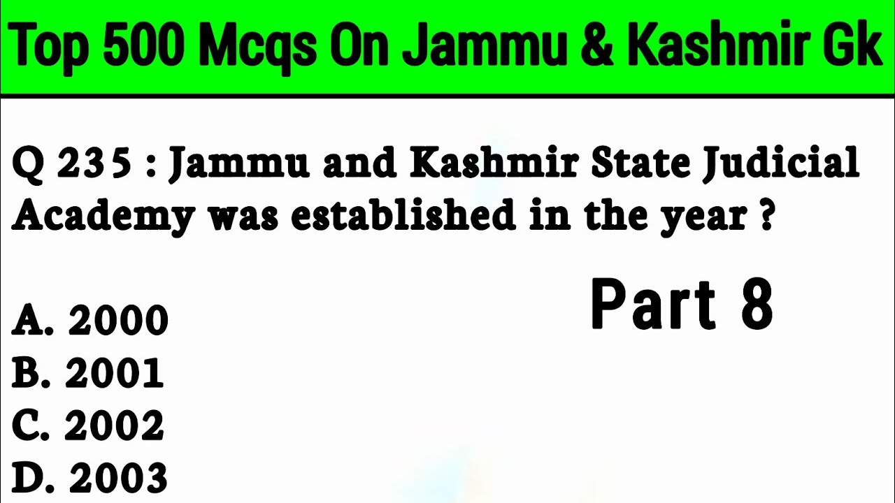 Jammu & Kashmir GK | Top 500 Mcqs | For Jkssb | Supervisor | Jkp Constable | Patwari Exam.