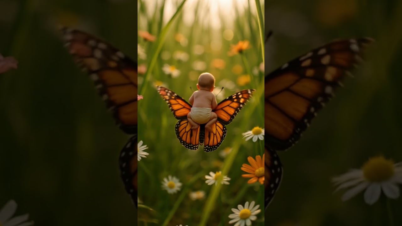 Tiny Traveler: A Baby&rsquo;s Flight on a Butterfly #wallpaper #naturelandscape #animestudio #4knature