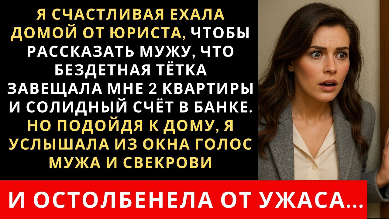 Я счастливая ехала домой от юриста, чтобы рассказать мужу, что бездетная тётка завещала мне квартиру