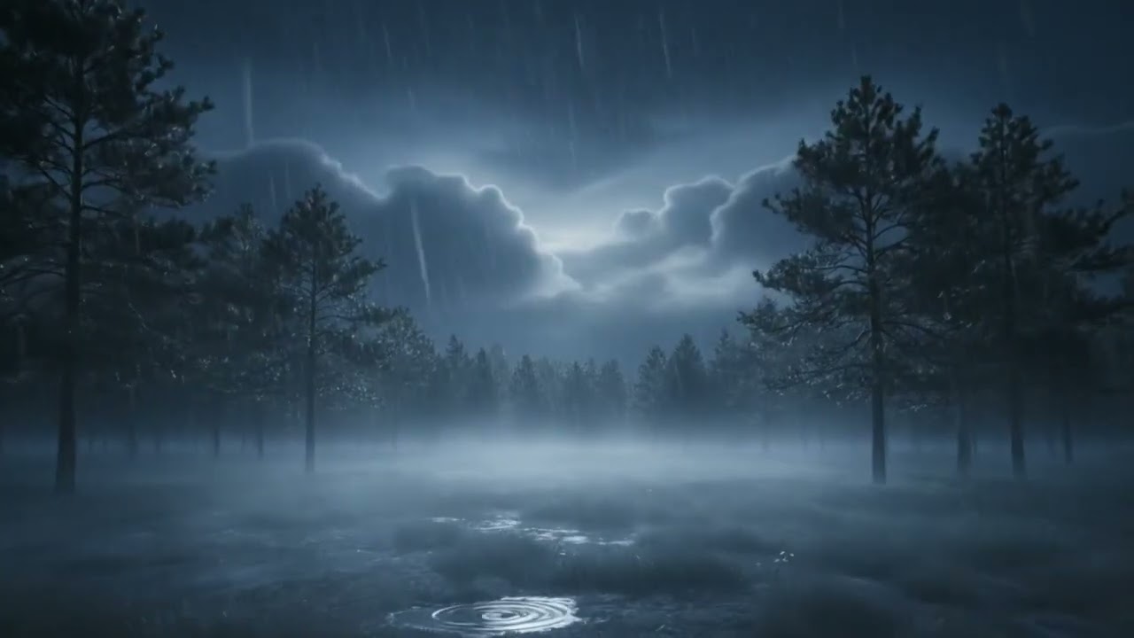 Gentle Rain and Distant Thunder for Sleep | Stormy Night Forest Ambience