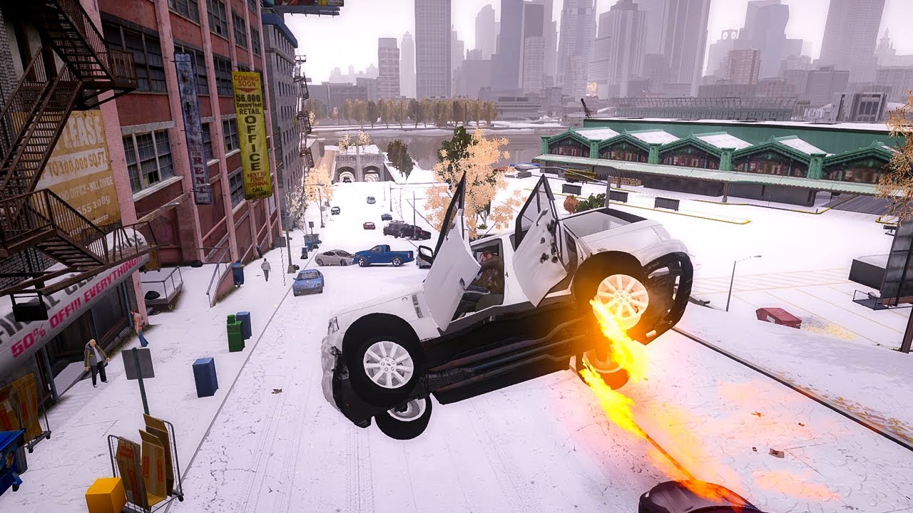 GTA 4 WINTER CRASH TEST OF REAL CARS 110