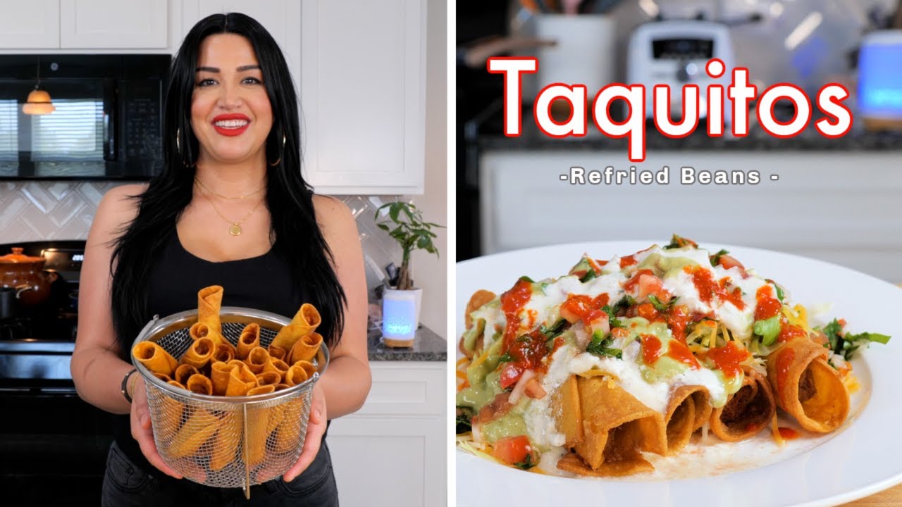 HOW TO MAKE QUICK AND EASY REFRIED BEANS TAQUITOS | Taquitos de Frijoles