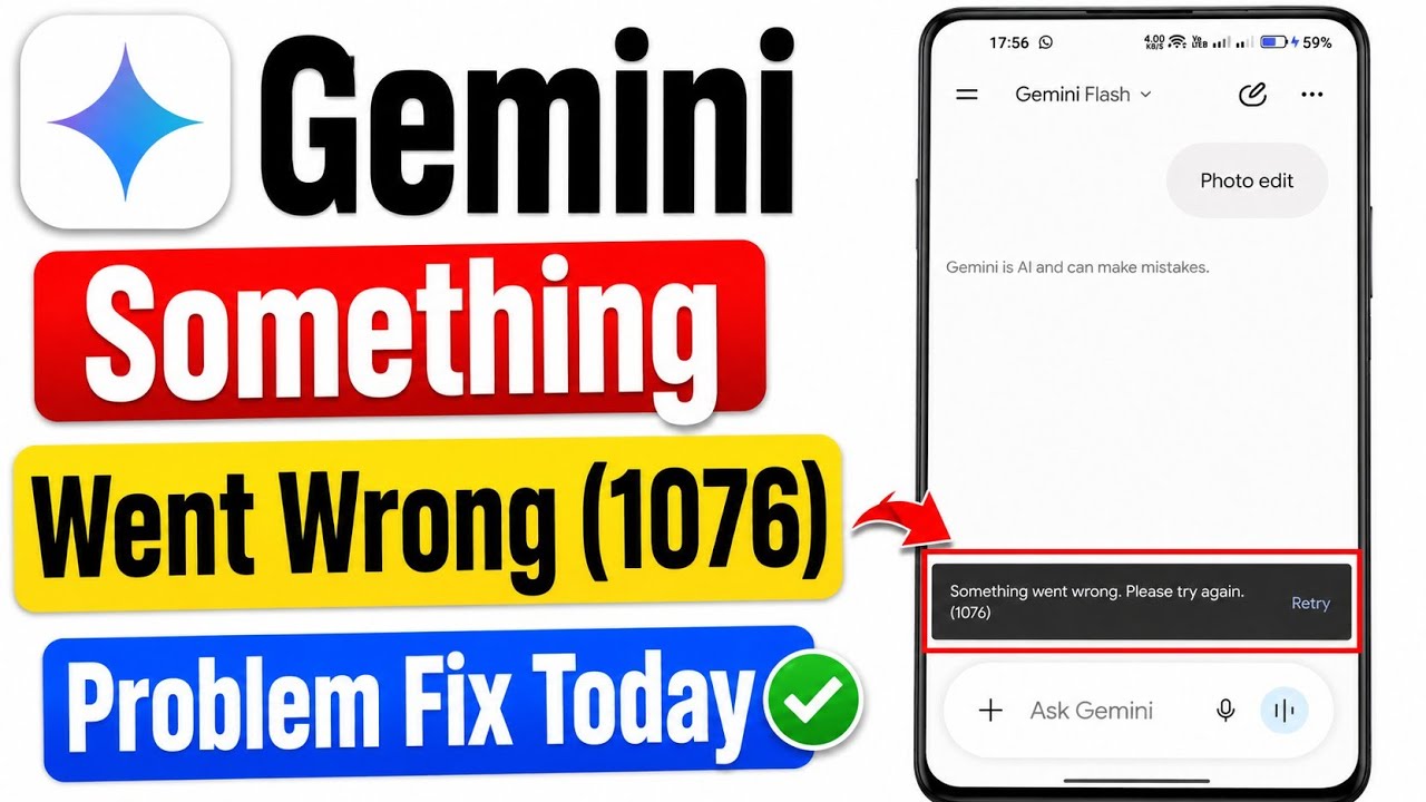 Google Gemini Something went wrong Please try again (1076) || Gemini App Not Working Today Problem