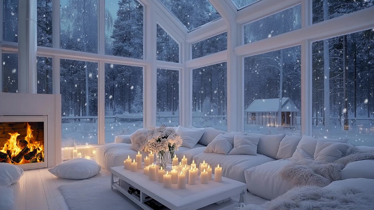 🌨️🎶 Winter Glow Cabin Piano Escape | Cozy Firelight & Elegant Floral Touch | Study in Peace
