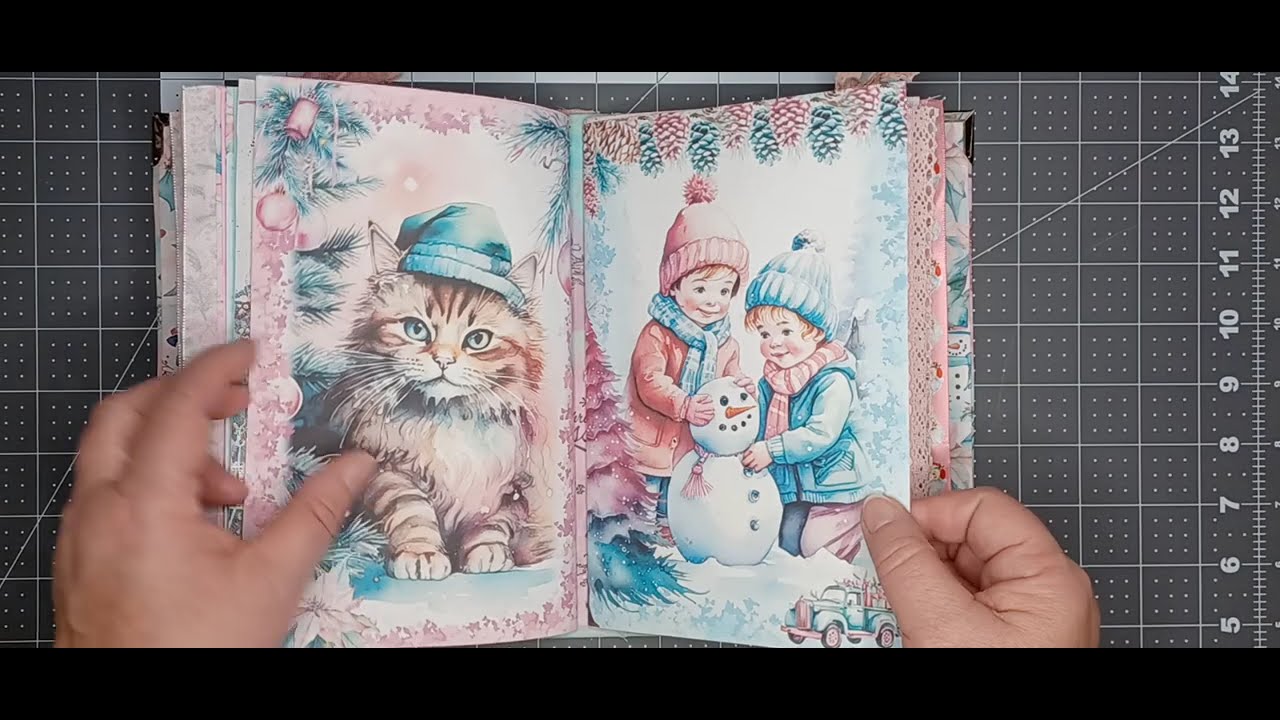 Junk Journal Flip Through:  Pink & Teal Classic Christmas Junk Journal • Stamped Fabric Cover