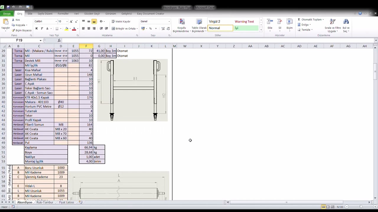 Akordiyon Konveyör - Excel