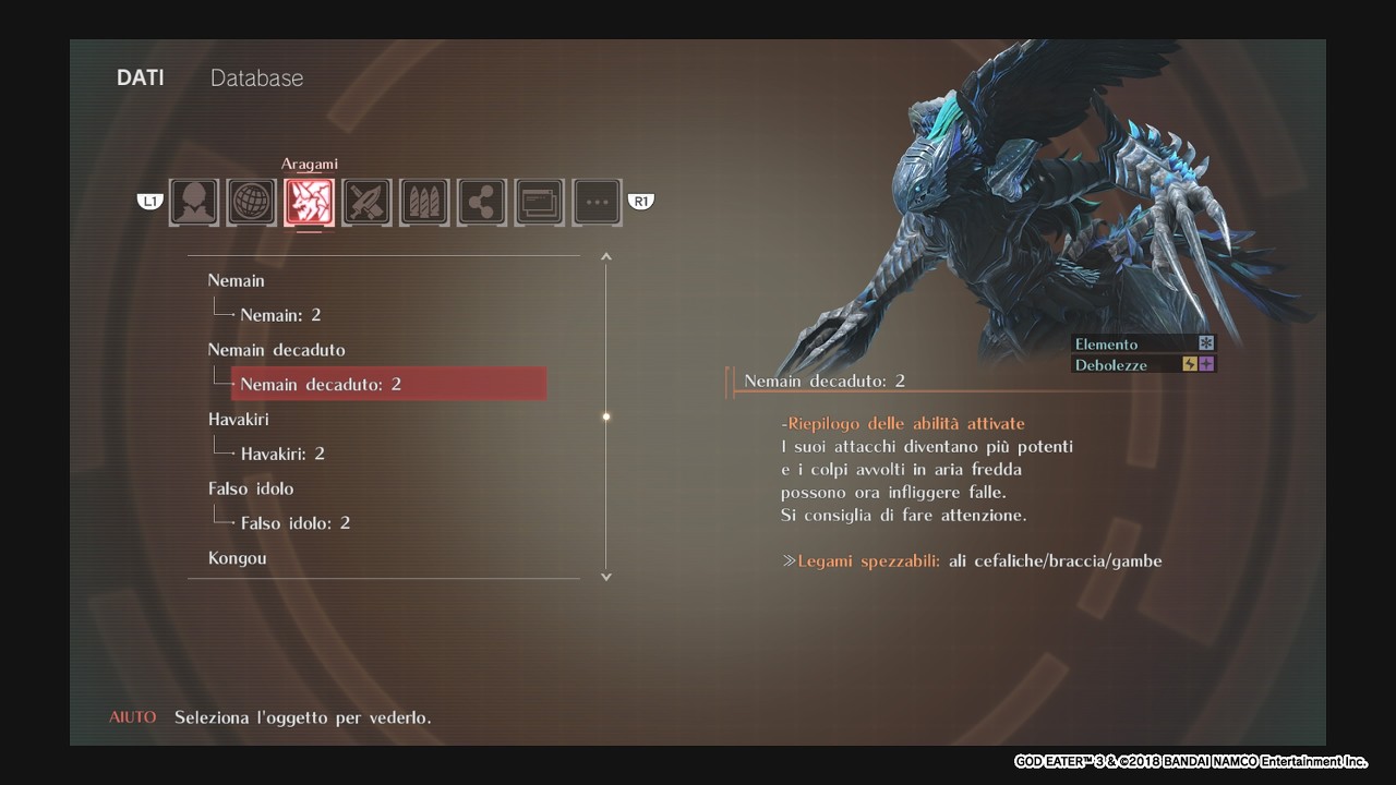 GOD EATER 3: Database - Nemain Decaduto