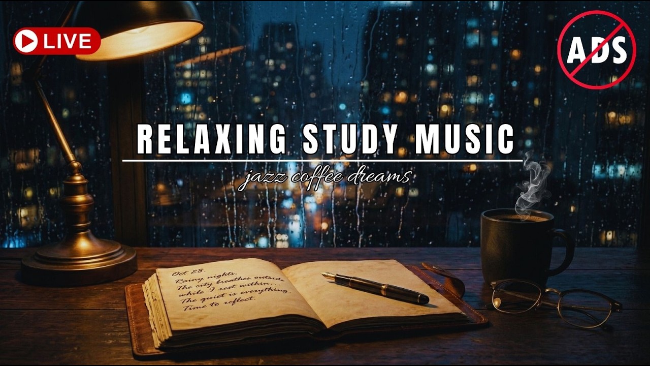 Study Music for Concentration 📖 Heavy Rain & Jazz Piano | Deep Focus Night