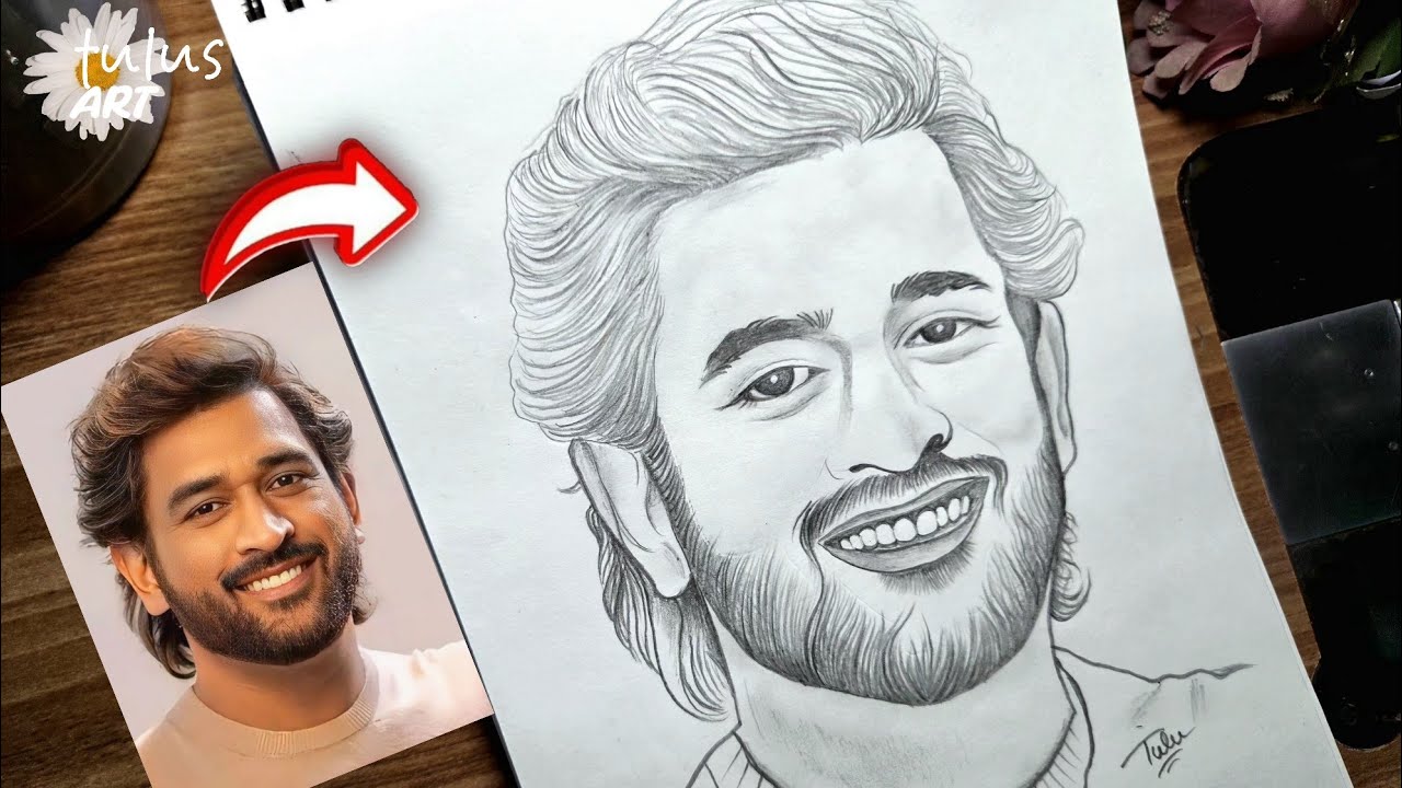 MS Dhoni Drawing,  Mahi Drawing Pencil Sketch, महेंद्र सिंह धोनी को चित्र कैसे बनाए, MSD Drawing 