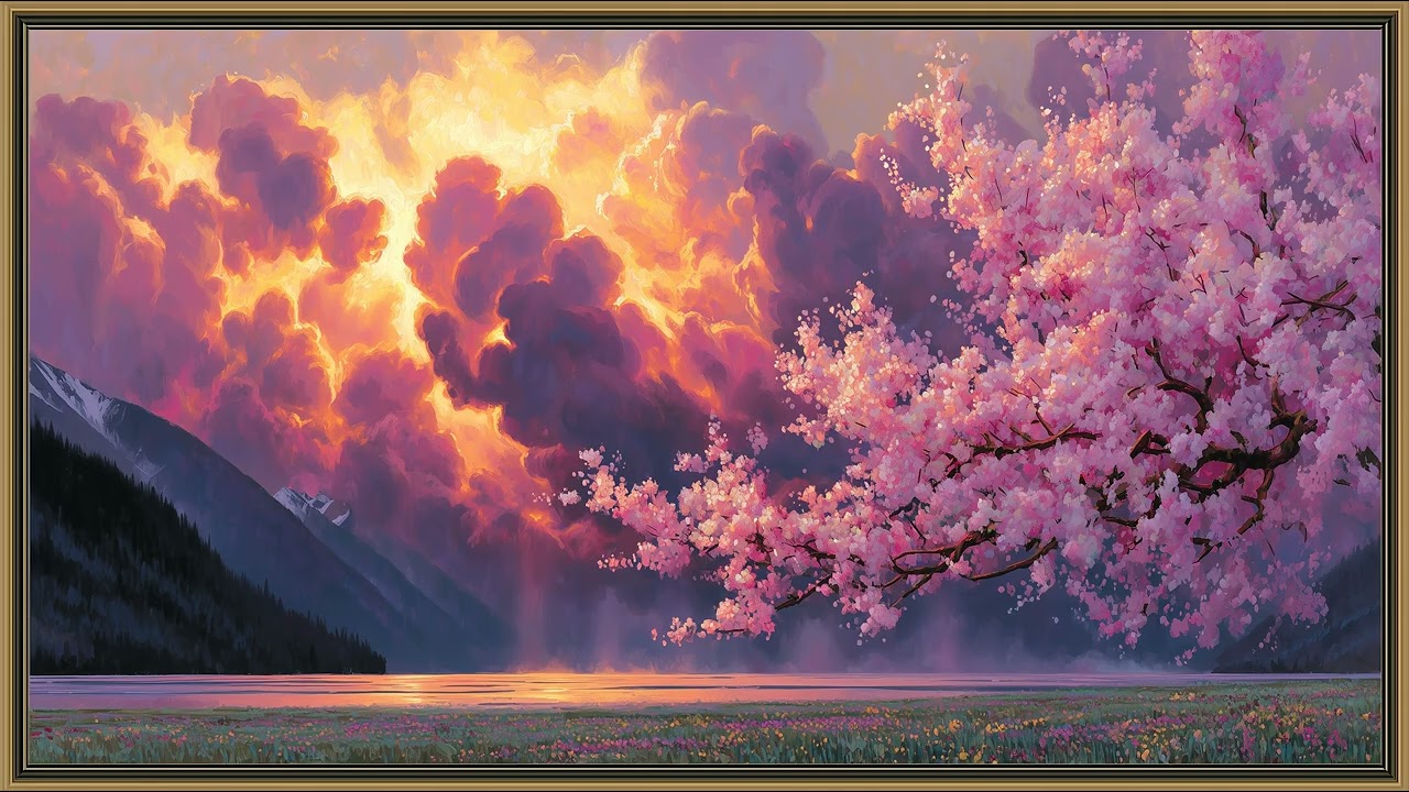 Spring Cherry Blossoms at Sunset | 8 Hours Ambient Art Screensaver