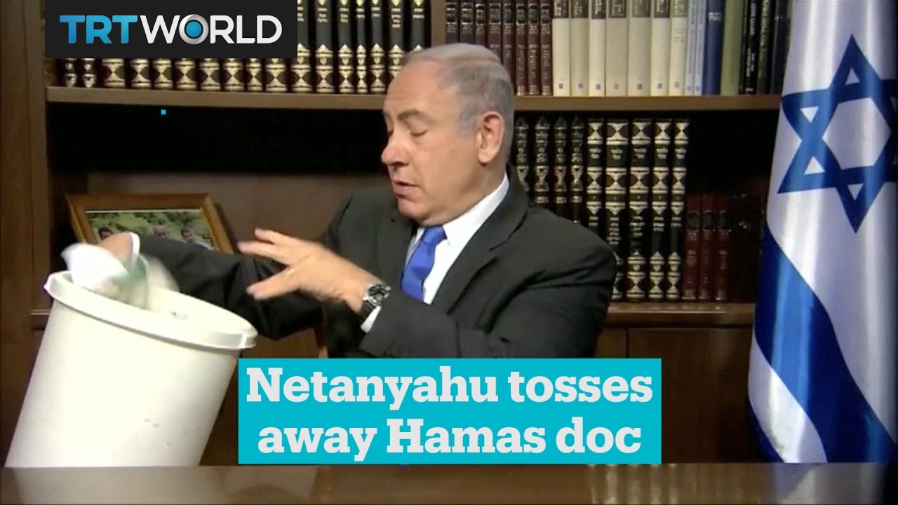 Netanyahu responds to Hamas’ new policy, by tossing it into the trash can