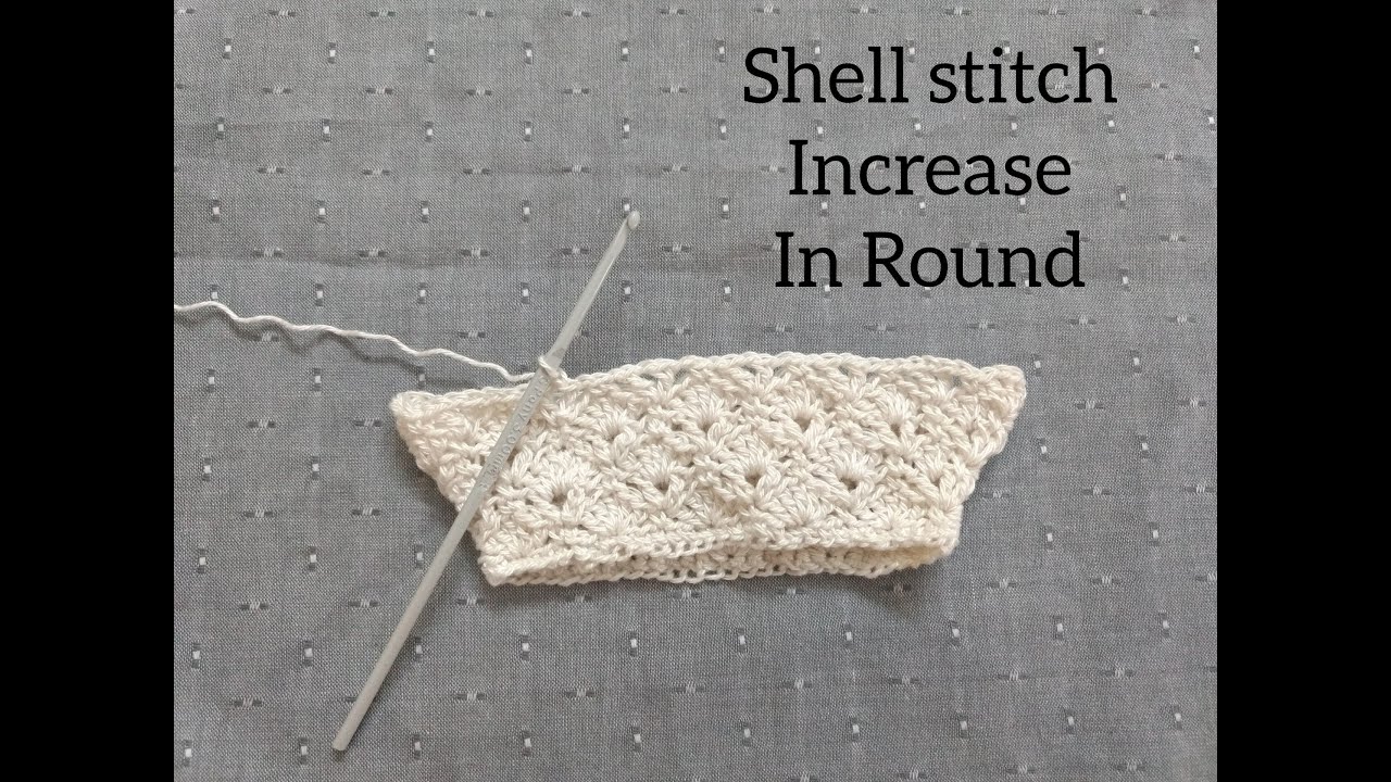 Shell stitch increase in round. Useful for making bags/skirts etc