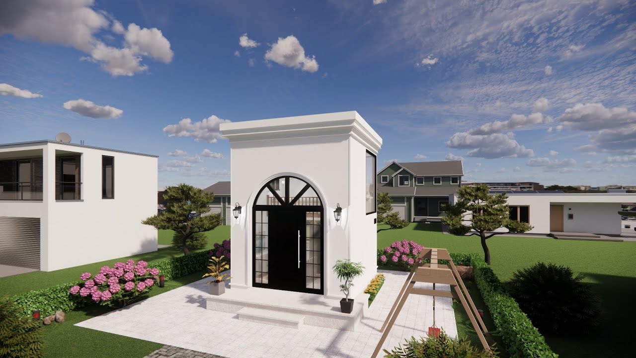 13x13.8 ft (4x4.2m) Small Loft House | Elegant Minimalist Tiny Home with Arched Door Design