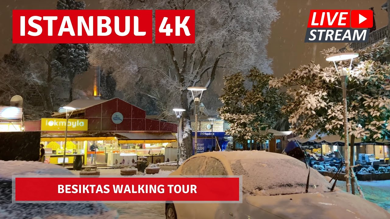 25 JAN 2022 ,Heavy Snow Night Of ISTANBUL Walking Tour Besiktas|4k UHD 60fps