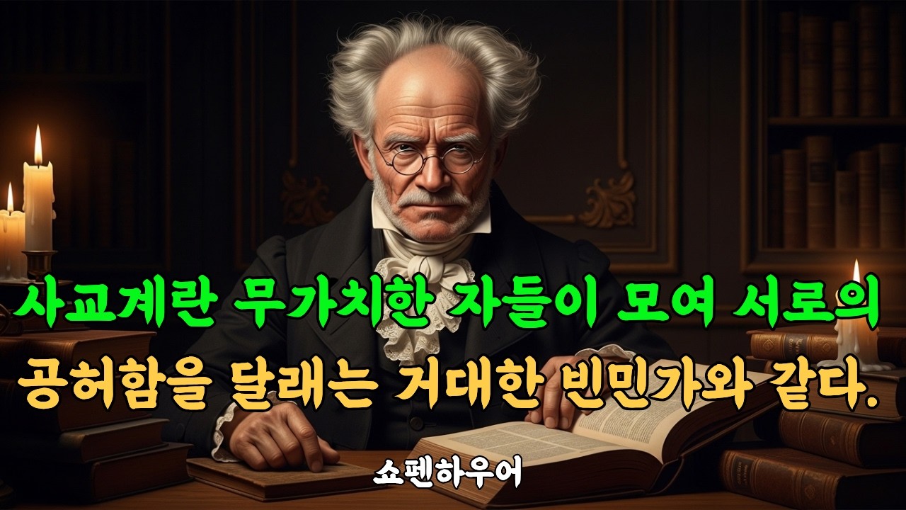 사교계란 무가치한 자들이 모여 서로의 공허함을 달래는 거대한 빈민가와 같다. 쇼펜하우어#쇼펜하우어 #사교계 #공허함 #고독 #혼자있는시간 #내면의힘 #관계정리 #인간관계 #자기성찰
