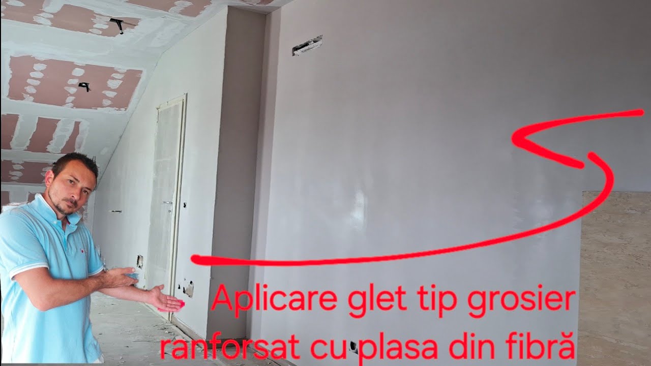 Amenajare sală,constructie nouă/Ep 18.Aplicare glet tip grosier cu plasă din fibră de sticlă