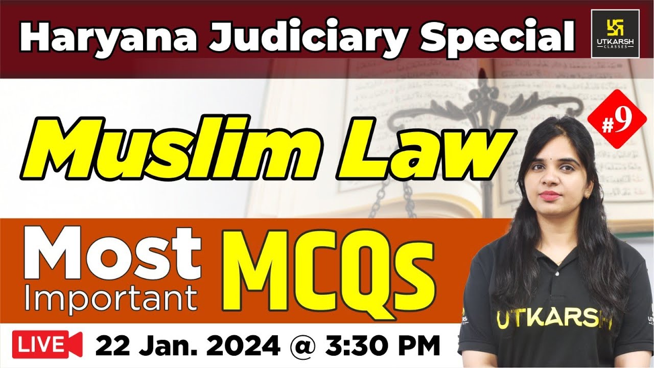 Muslim law Most Imp MCQs | Haryana Judiciary Special | Utaksrh Classes | Rekha Ma'am