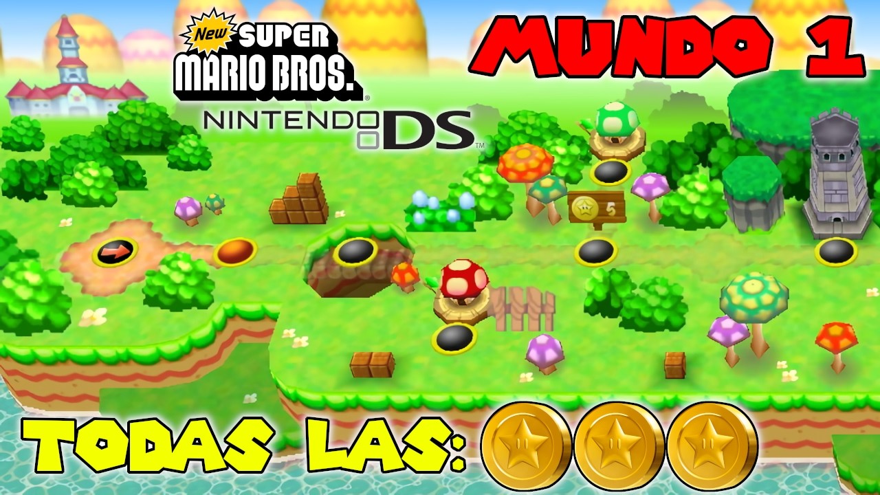 MUNDO 1 TODAS LAS MONEDAS ESTRELLA New Super Mario Bros DS