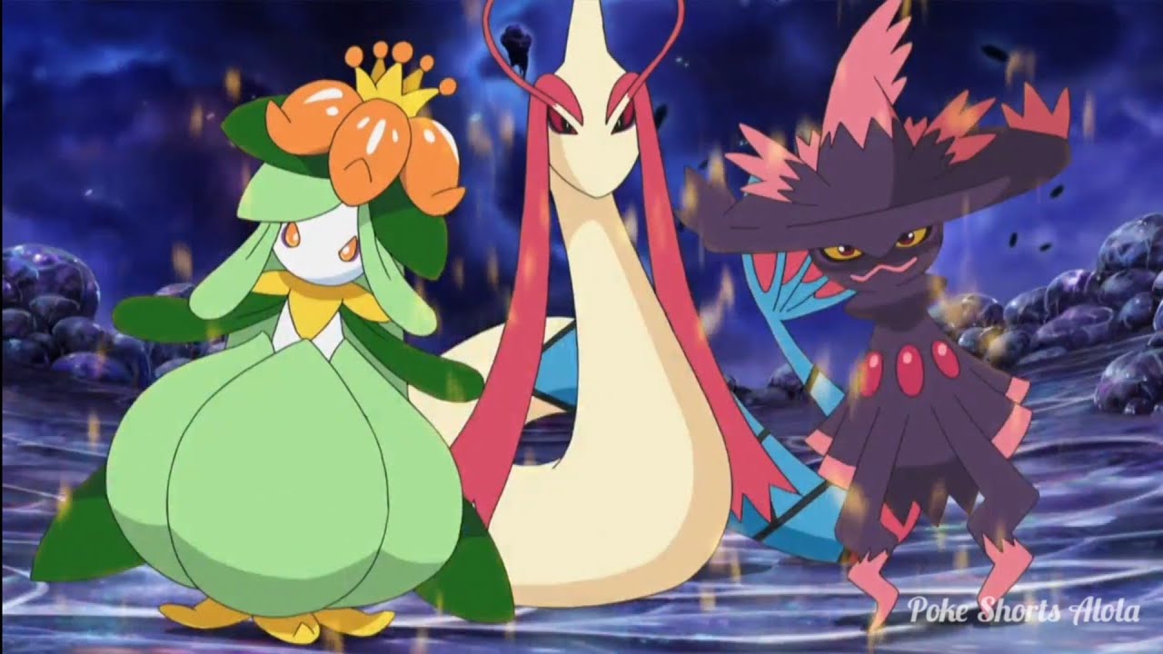 Lana, Mallow and Sophocles Vs  Milotic, Mismagius and Lilligant