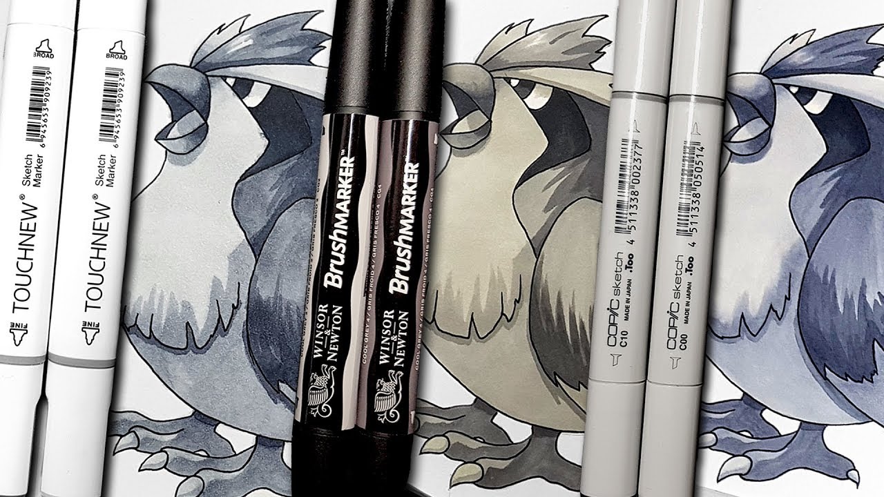 Cool gray marker comparison Copic, TOUCHNEW, Winsor Newton brush markers