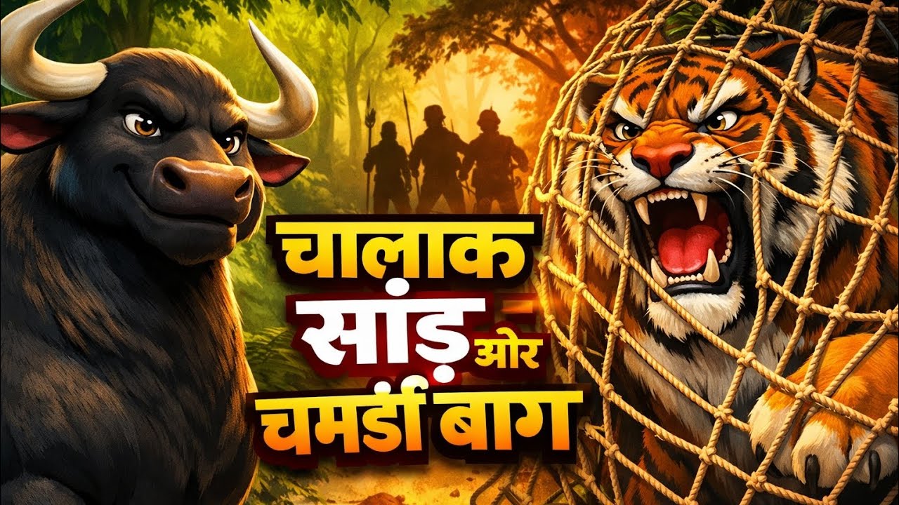 चालाक सांड़ ने फँसाया घमंडी बाघ 🐅 | बुद्धि बनाम ताकत | Hindi Moral Story