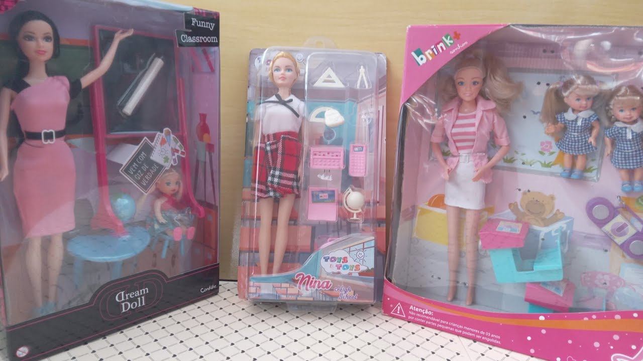 Volta às aulas - Bonecas Genéricas tipo Barbie - MEGA unbox e review PT BR