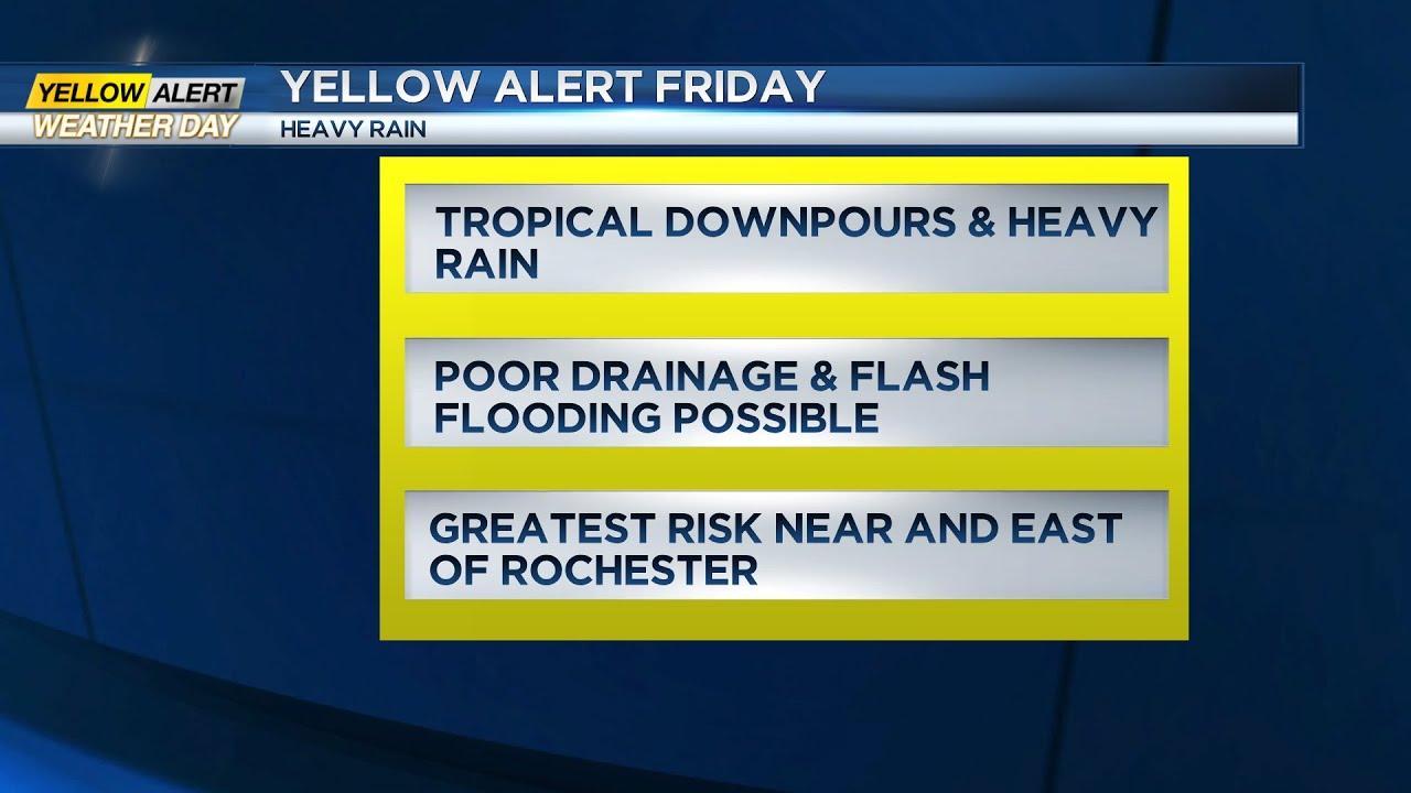 Yellow Alert Weather: Watch out for heavy rain and possible flooding around Rochester region