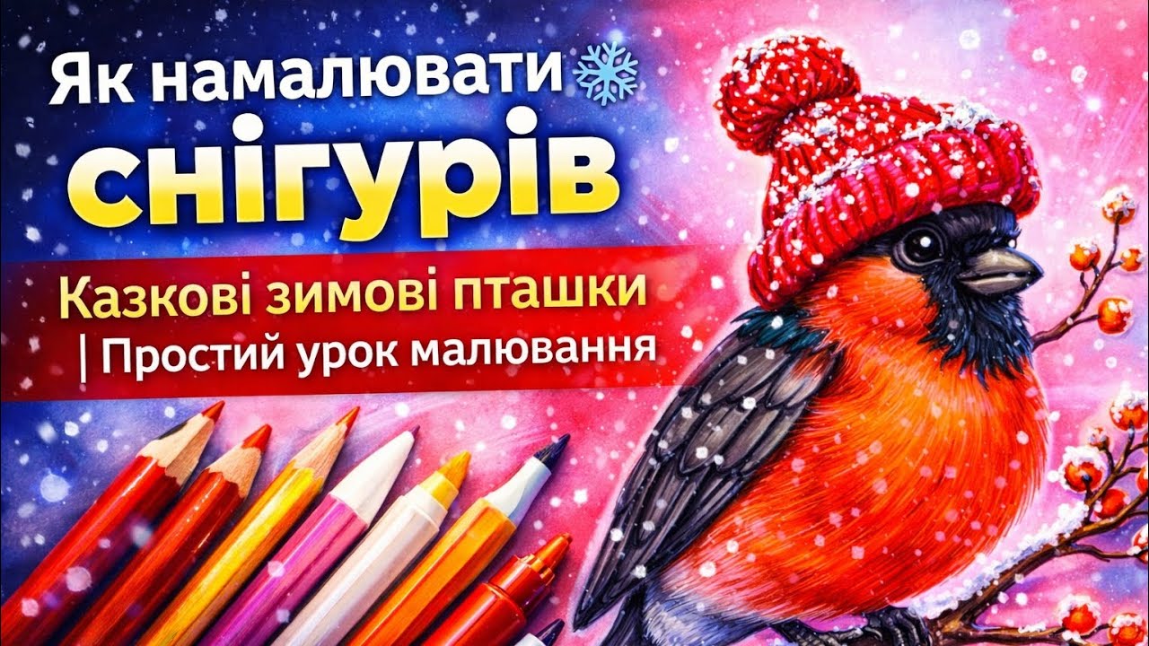 Як намалювати снігурів ❄️ Казкові зимові пташки | Простий урок малювання