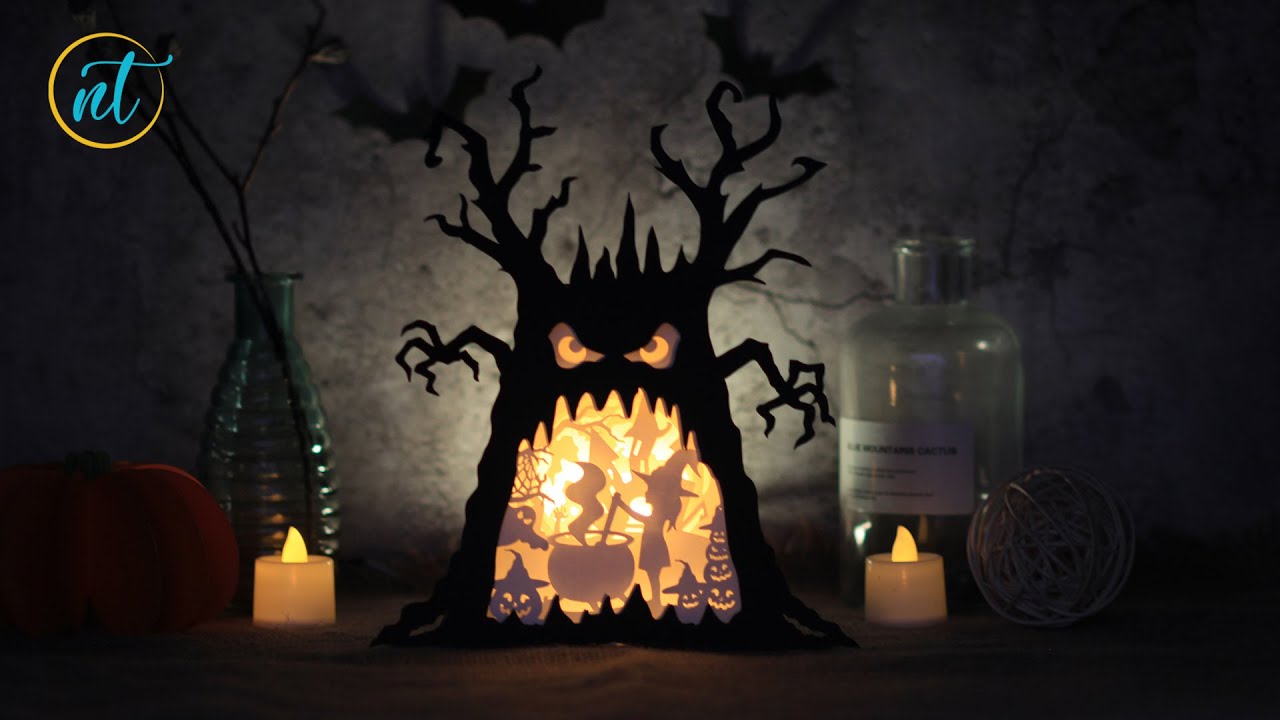 How to make Halloween Ghost Tree Little Witch Shadow Lightbox SVG