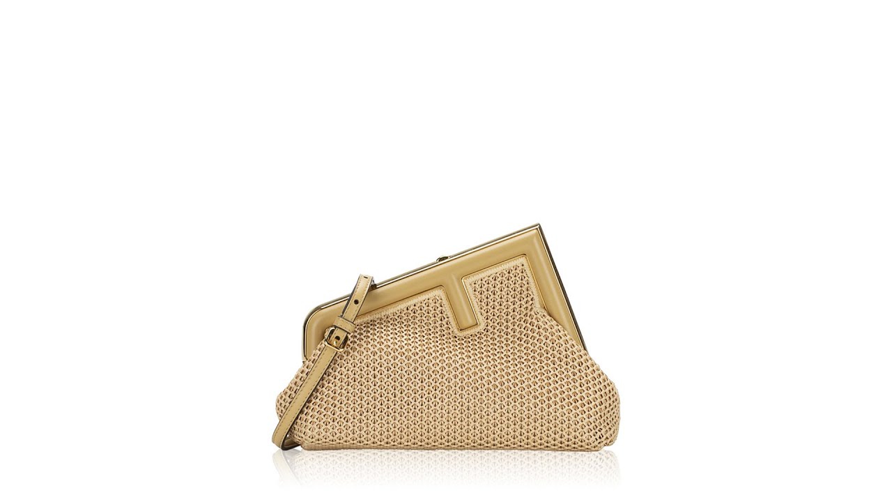 Fendi Raffia Nappa Macrame Small Fendi First Natural Sahara