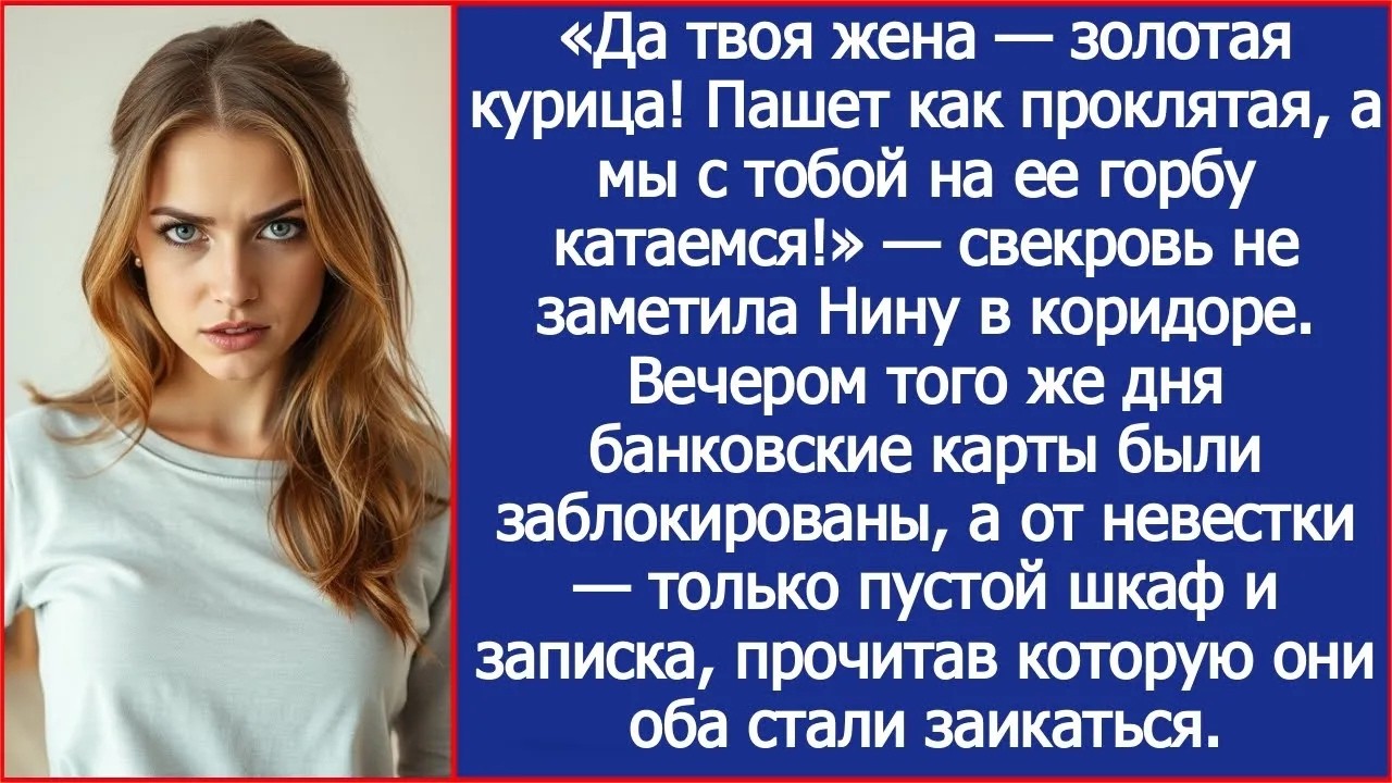 Да твоя жена — золотая курица! Пашет на нас двоих! — свекровь не заметила Нину в коридоре, а ве