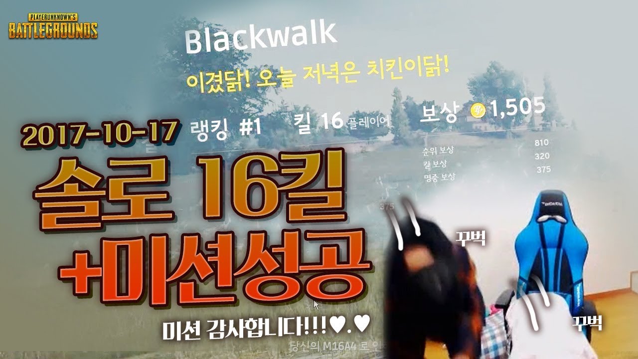 [배틀그라운드] 블랙워크 솔로 16킬 (+미션😍)