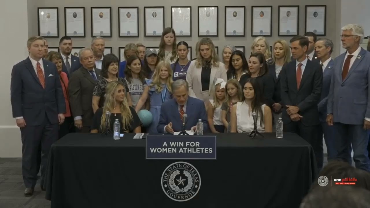 Texas Gov  Greg Abbott ceremonial signing of Save Women&rsquo;s Sports Act with Riley Gaines and Paula Sca