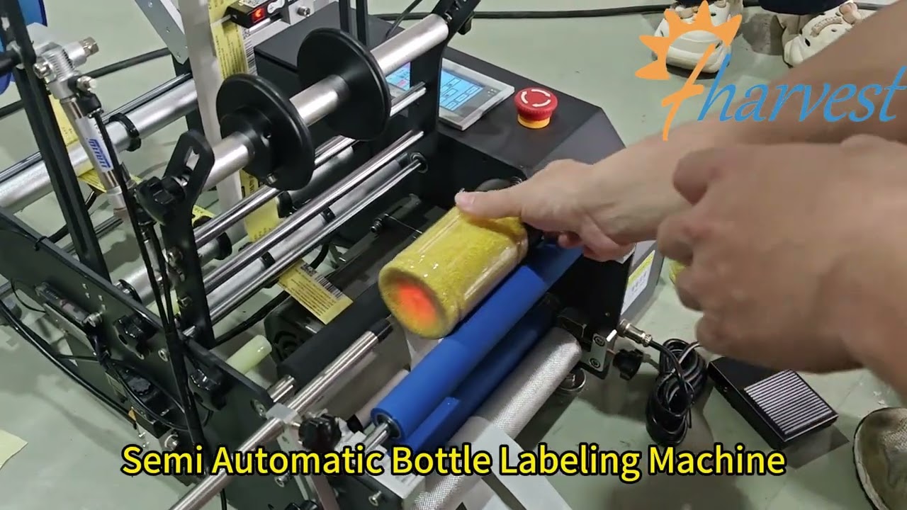 Semi Automatic Round Bottle Sticker Labeling Machine, Industrial Label Applicator for  Food Bottles