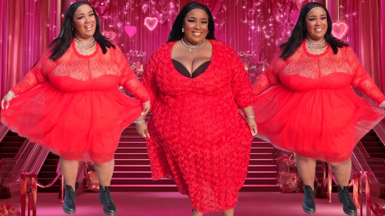 FANCY ALL RED XPLUSWEAR PLUS SIZE FASHION TRY ON HAUL VALENTINES DAY EDITION FORMAL WOMEN  DRESSES