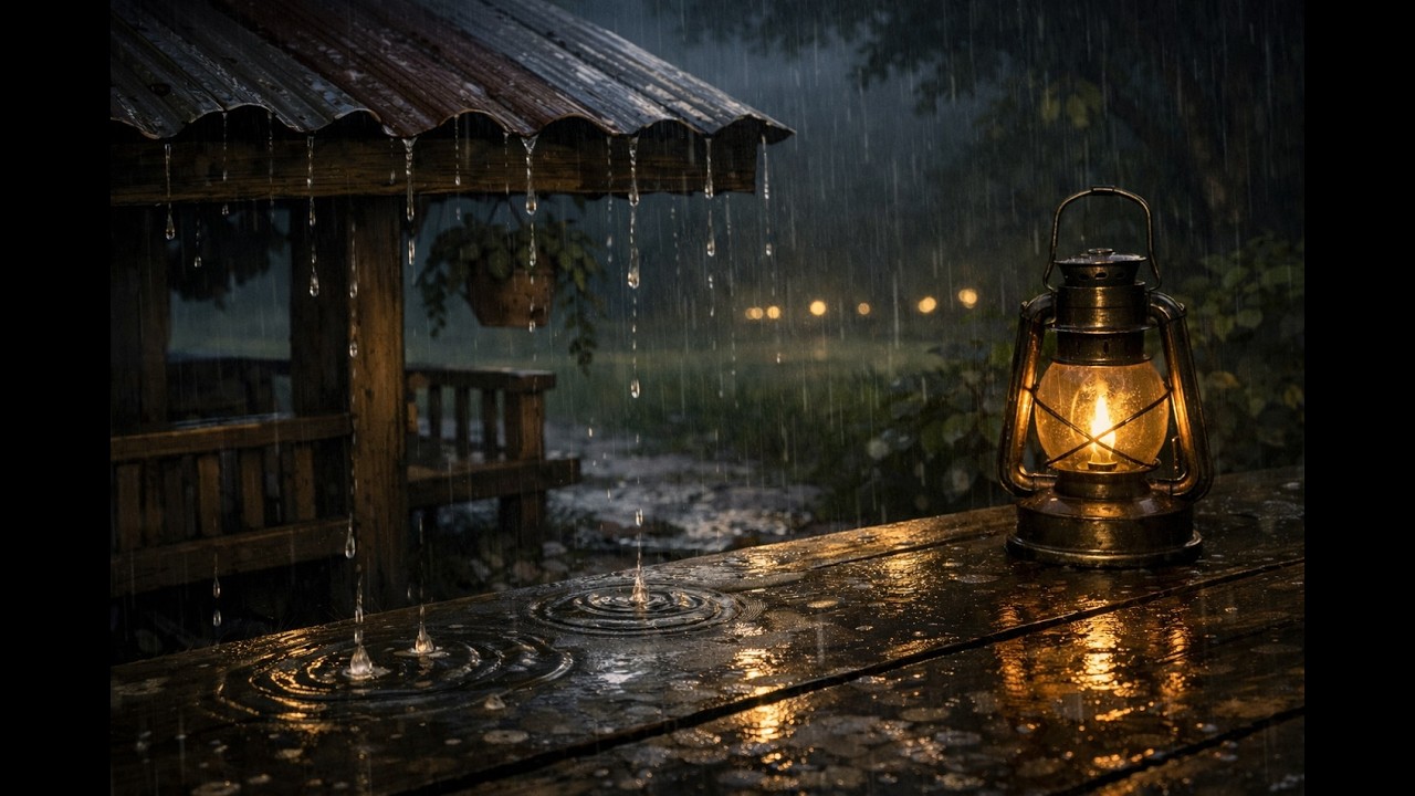 Cozy Rainy Night Porch Ambience 🌧️ Lantern Glow on Wooden Cabin Deck | Sleep, Study, Relax -No Music