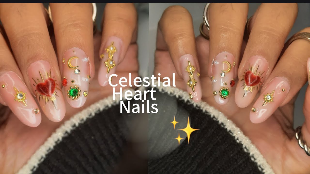 Celestial Heart Nails ❤️ ✨️ Bejeweled | Trying the Cocoon Method, Polygel Application 