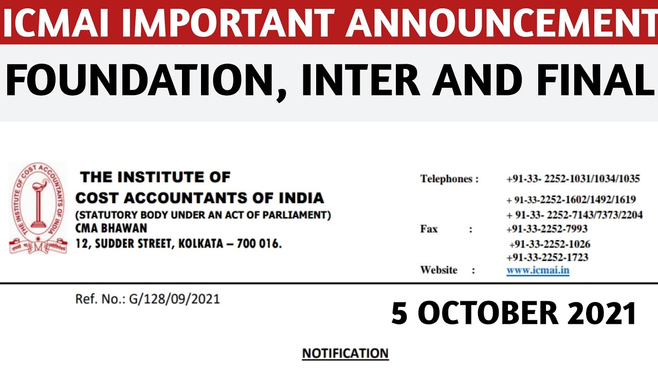 Breaking ICMAI Important Announcement | CMA Exam December 2021 | Foundation, inter and Final