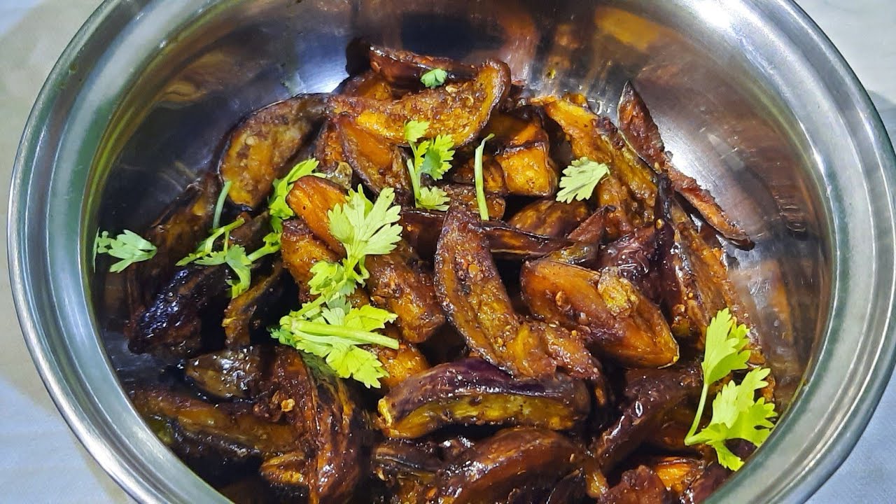 brinjal oil fry side dish for curd rice