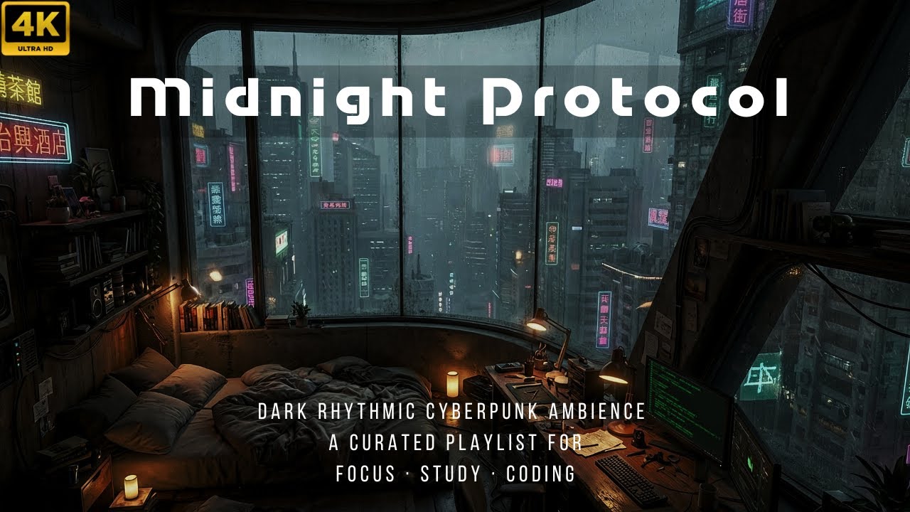 Midnight Protocol | Rainy Cyberpunk City 4K 🌃 1HR Dark Trippy Rhythmic Synth Setlist - 10 tracks