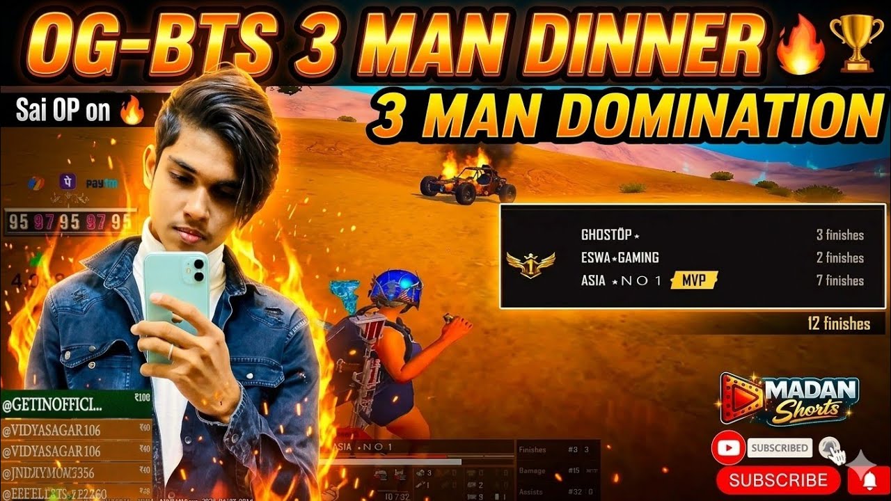 Sai OP on 🔥 OG-BTS 3 Man Domination || PUBG MADAN || madan op || madan live || Sai OP || MADAN
