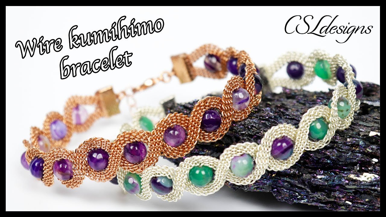 Beaded twisted wire kumihimo bracelet