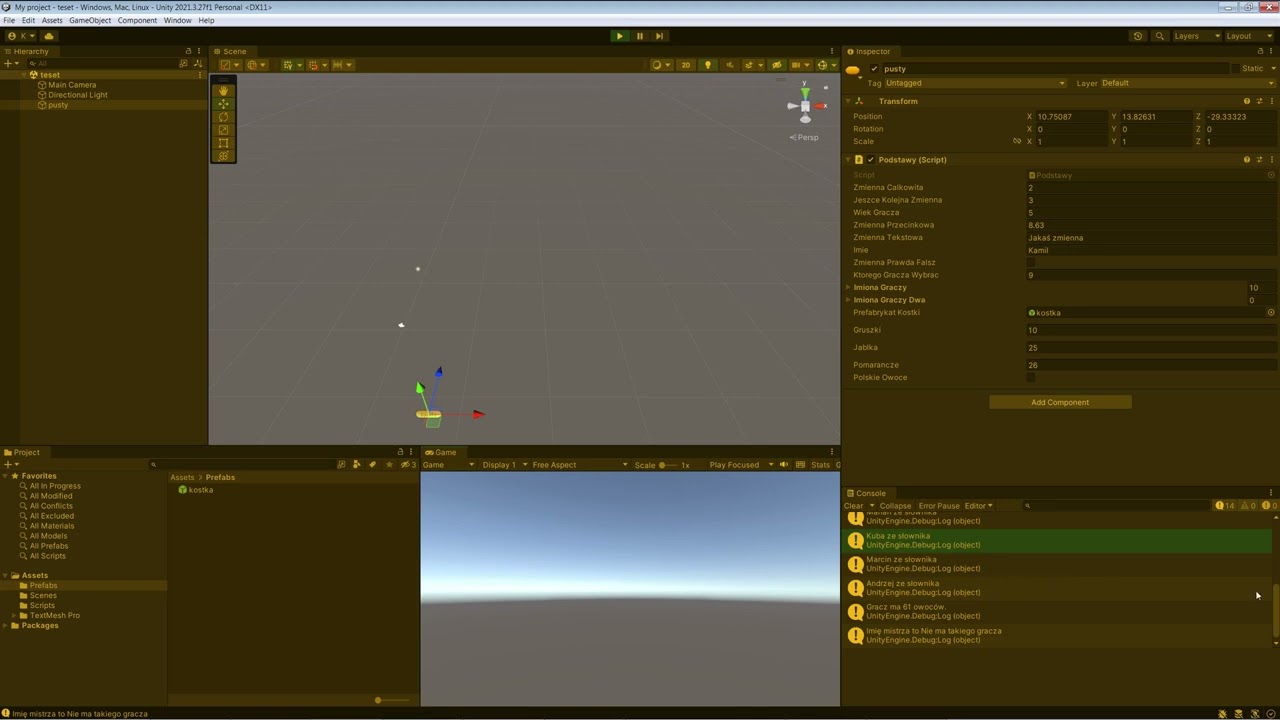 Podstawy programowania w Unity: słownik (dictionary)