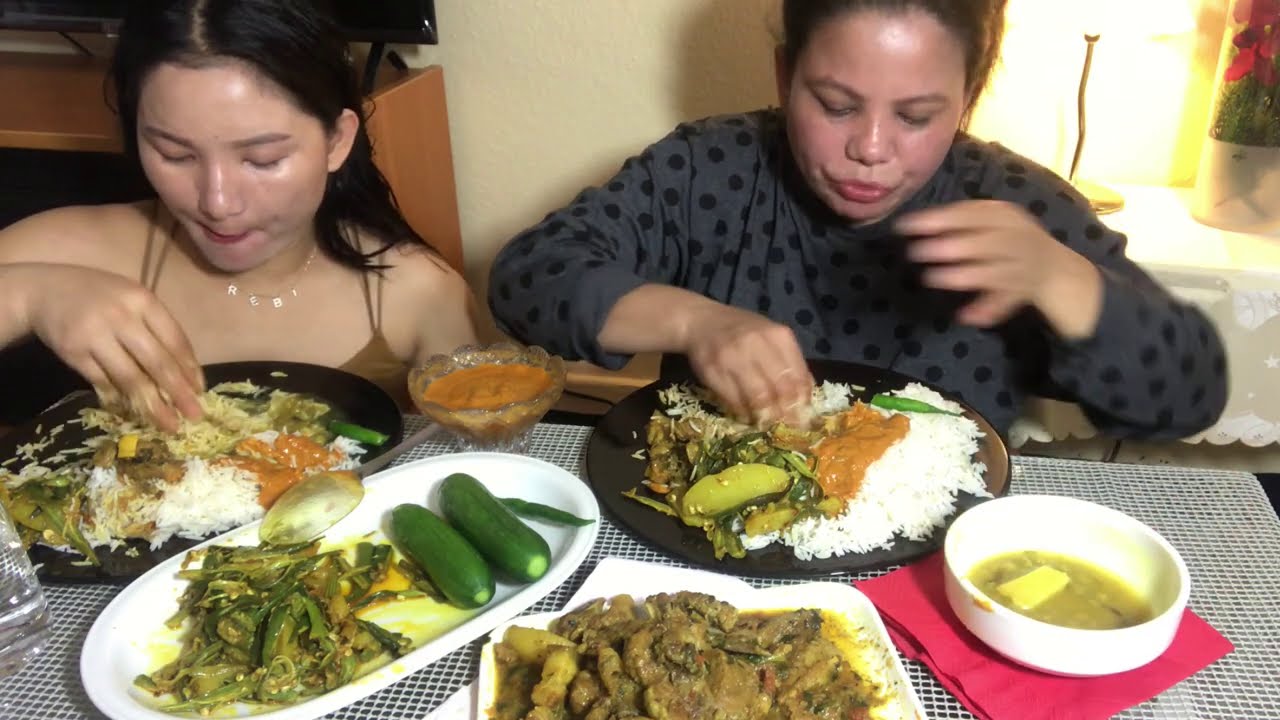 Nepali mukbang.Ladies Finger pork meet Rice achar mukbang.
